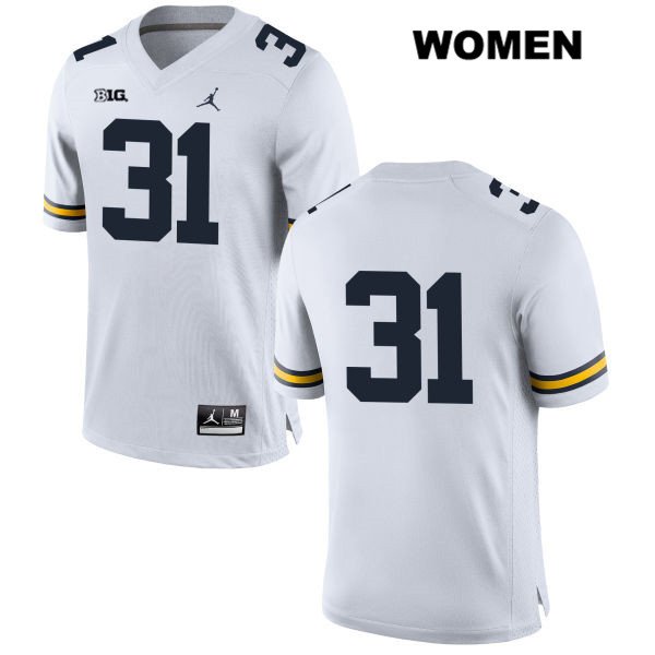 Women's NCAA Michigan Wolverines Vincent Gray #31 No Name White Jordan Brand Authentic Stitched Football College Jersey MP25I62MQ